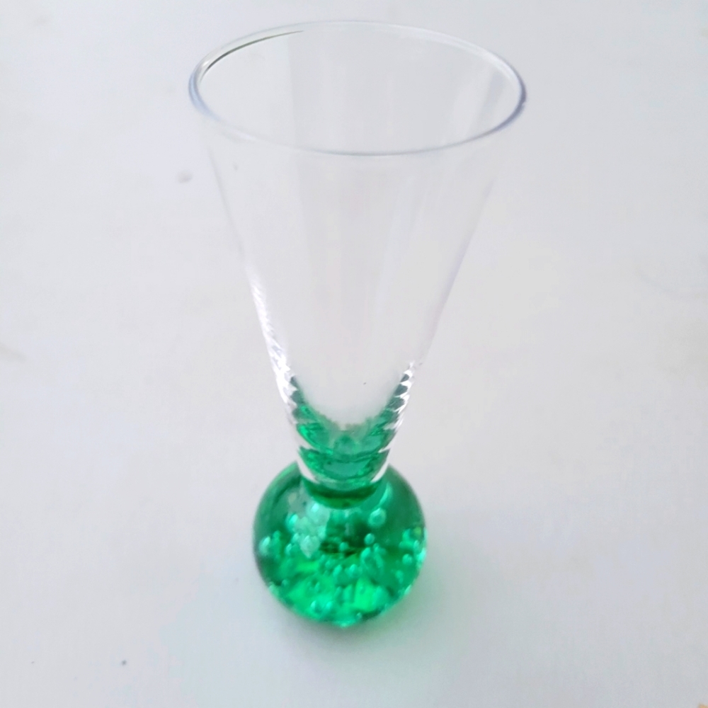 Cordial Bubble Ball Base Liqueur Shot Glass Green Vintage